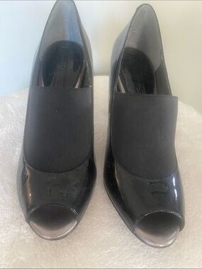 Banana Republic Black Patent Peep-Toe Slip-On Heels